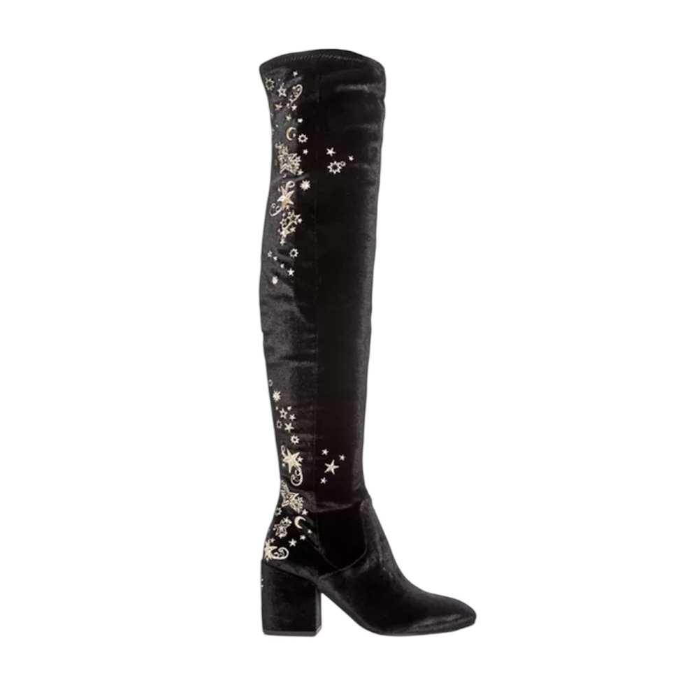 NWB Ash Eros velvet with metallic silver star embroidery knee-high boots